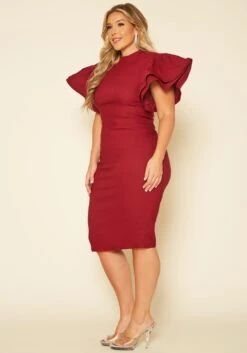 Plus Size Angel Sleeve Midi Dress -Curve Elegance Shop 2019156 283 2