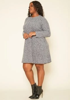 Plus Size Spotted Long Sleeve Flare Mini Dress -Curve Elegance Shop 2019169 107 2