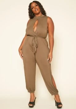 Plus Size Slit Hem Sleeveless Jumpsuit -Curve Elegance Shop 2019192 125 0