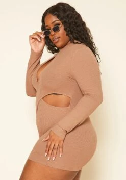 Plus Size Ribbed Knit Cut Out Romper -Curve Elegance Shop 2019193 190 2