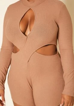 Plus Size Ribbed Knit Cut Out Romper -Curve Elegance Shop 2019193 190 4