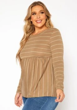 Plus Size Striped Print Flare Top -Curve Elegance Shop 2019204 125 2