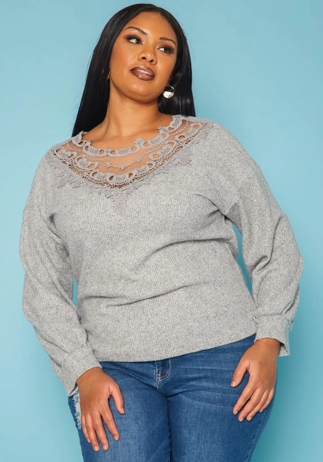 Plus Size Lace Detail Knit Sweater 3 Plus Size Lace Detail Knit Sweater