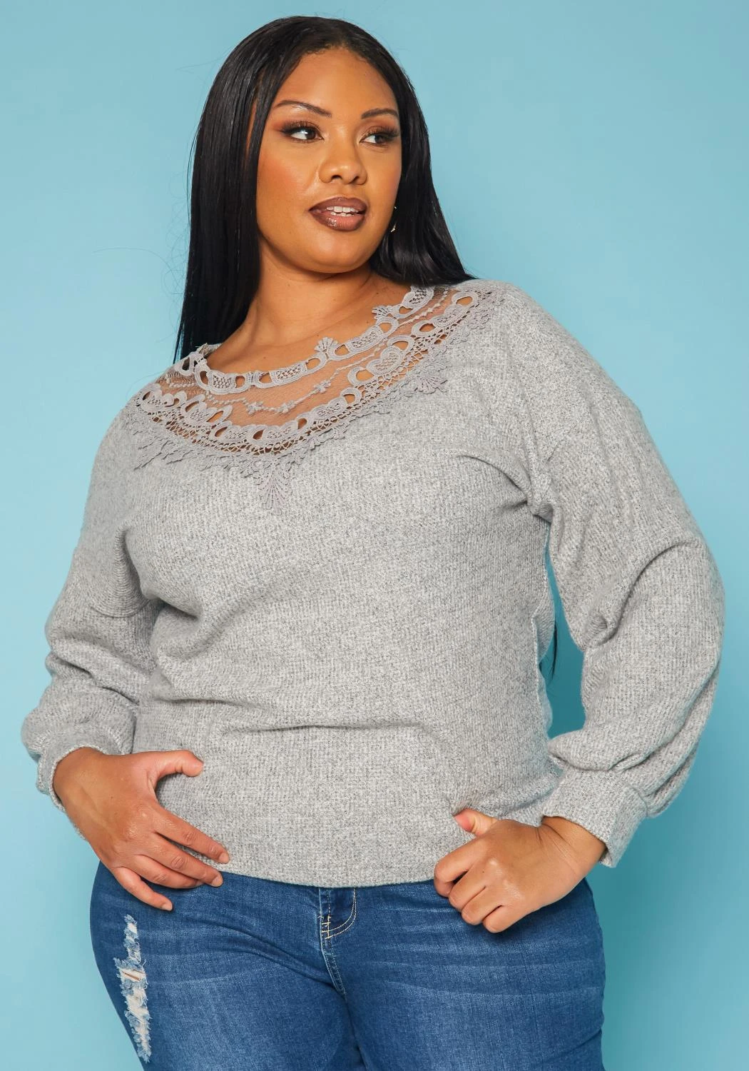 Plus Size Lace Detail Knit Sweater 4 Plus Size Lace Detail Knit Sweater - Image 2
