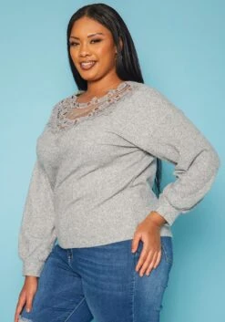 Plus Size Lace Detail Knit Sweater 9 Plus Size Lace Detail Knit Sweater -Curve Elegance Shop 2019206 107 2