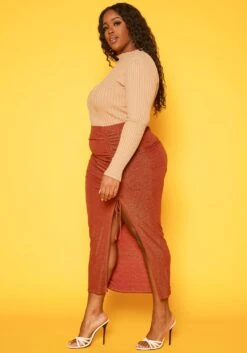 Plus Size Drawstring Hem Shimmer Maxi Skirt -Curve Elegance Shop 2019223 120 2
