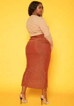 Plus Size Drawstring Hem Shimmer Maxi Skirt -Curve Elegance Shop 2019223 120 3