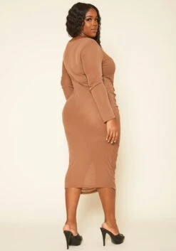 Plus Size Ruched Mesh Bodycon Midi Dress 10 Plus Size Ruched Mesh Bodycon Midi Dress -Curve Elegance Shop 2019227 142 3