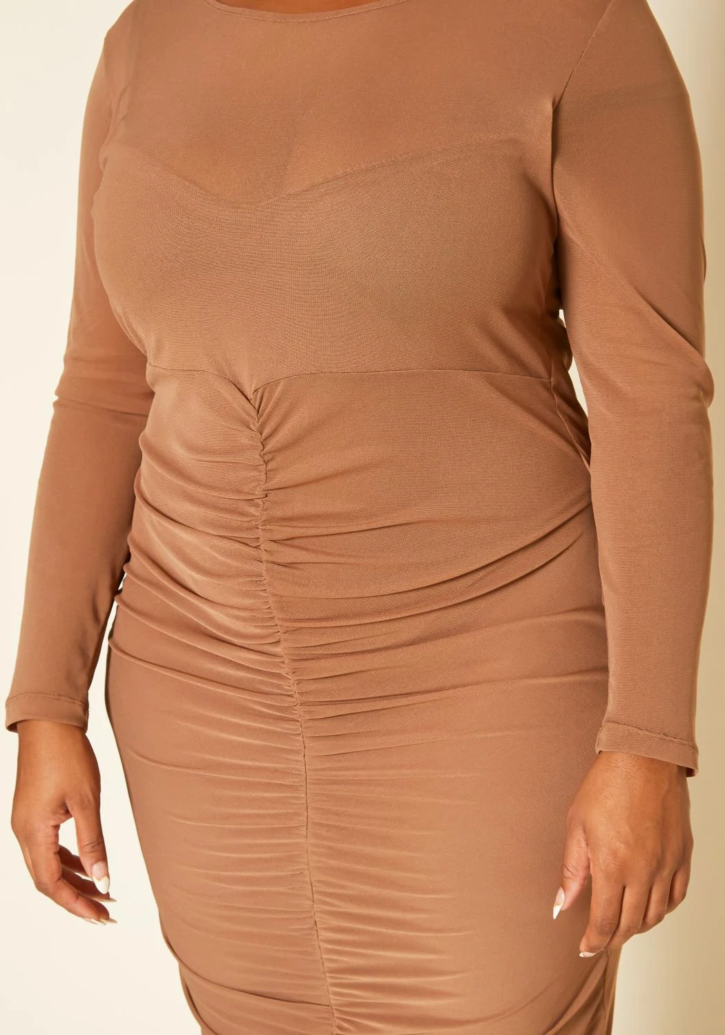 Plus Size Ruched Mesh Bodycon Midi Dress 7 Plus Size Ruched Mesh Bodycon Midi Dress - Image 5
