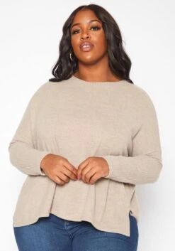 Plus Size Casual Knit Relaxed Long Sleeve Shirt