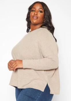 Plus Size Casual Knit Relaxed Long Sleeve Shirt -Curve Elegance Shop 2019261 190 2