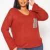 Plus Size Snakeskin Pocket Hem Long Sleeve Shirt