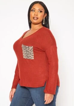 Plus Size Snakeskin Pocket Hem Long Sleeve Shirt -Curve Elegance Shop 2019278 120 2
