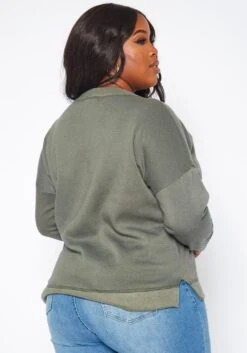 Plus Size Casual V Neck Long Sleeve Top -Curve Elegance Shop 2019282 125 3