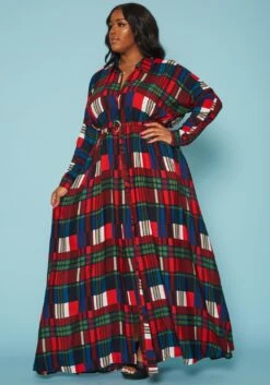 Plus Size Plaid Button Front Collar Maxi Dress -Curve Elegance Shop 2019312 128 2
