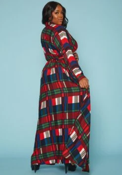 Plus Size Plaid Button Front Collar Maxi Dress -Curve Elegance Shop 2019312 128 3