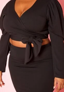 Plus Size Long Sleeve Wrap Blouse & Pencil Skirt Set -Curve Elegance Shop 2019332 001 4