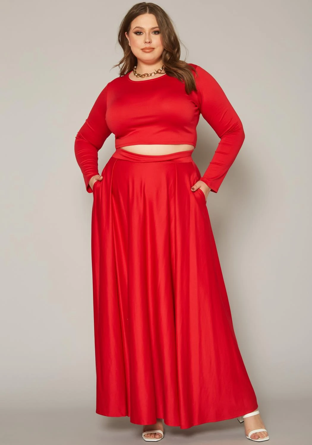 Plus Size Crop Top & Maxi Flare Skirt Set 4 Plus Size Crop Top & Maxi Flare Skirt Set - Image 2