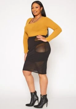 Plus Size Mesh Cut Out Bodycon Skirt -Curve Elegance Shop 2019348 001 2