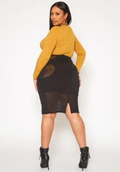 Plus Size Mesh Cut Out Bodycon Skirt -Curve Elegance Shop 2019348 001 3