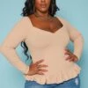 Plus Size Ribbed Knit Ruffle Flare Shirt -Curve Elegance Shop 2019352 190 0