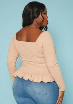Plus Size Ribbed Knit Ruffle Flare Shirt -Curve Elegance Shop 2019352 190 3