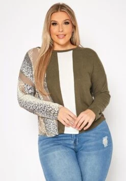 Plus Size Color Block Casual Sweater