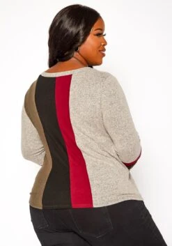 Plus Size Color Block Long Sleeve Shirt -Curve Elegance Shop 2019364 128 3