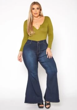 Vibrant Plus Size Butt Lift Bell Bottom Denim Jean