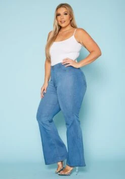 Vibrant Plus Size Classic Blue Flared Hem Jean -Curve Elegance Shop 2019539 938 2