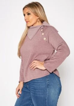 Plus Size Asymmetric Collar Neck Sweater -Curve Elegance Shop 2019541 186 2