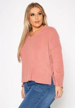 Plus Size Basic V Neck Long Sleeve Top -Curve Elegance Shop 2019545 102 2