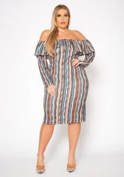 Plus Size Multi Striped Off Shoulder Dress -Curve Elegance Shop 2019553 106 1