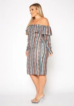 Plus Size Multi Striped Off Shoulder Dress -Curve Elegance Shop 2019553 106 2