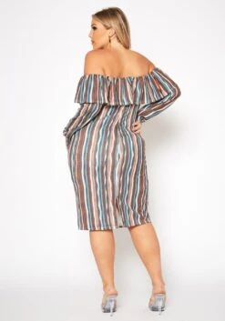 Plus Size Multi Striped Off Shoulder Dress -Curve Elegance Shop 2019553 106 3