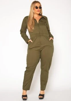 Plus Size Olive Cargo Jumpsuit -Curve Elegance Shop 2019555 125 0