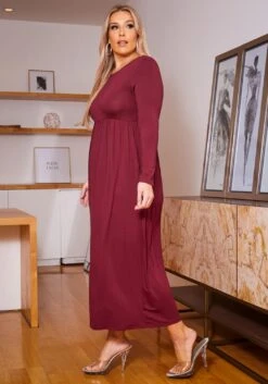 Plus Size Basic Long Sleeve Fit & Flare Maxi Dress -Curve Elegance Shop 2019556 111 2