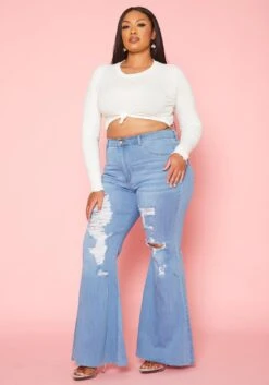 Vibrant Plus Size Distressed Raw Cut Bell Bottom Denim Jean -Curve Elegance Shop 2019585 938 2