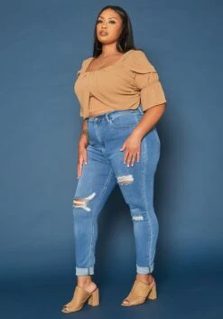Vibrant Plus Size Distressed Mid Rise Skinny Jean -Curve Elegance Shop 2019589 938 2