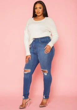 Vibrant Plus Size Distressed Skinny Denim Jeans -Curve Elegance Shop 2019591 938 2