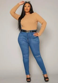 Vibrant Plus Size Knee Rip Skinny Denim Jean