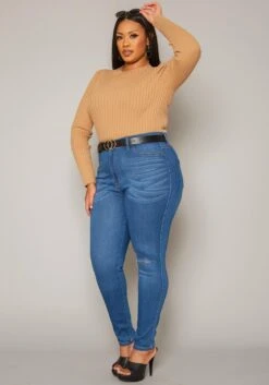 Vibrant Plus Size Knee Rip Skinny Denim Jean -Curve Elegance Shop 2019593 938 2