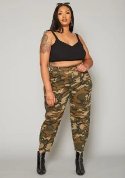 Plus Size Camo Print High Waist Mom Jeans