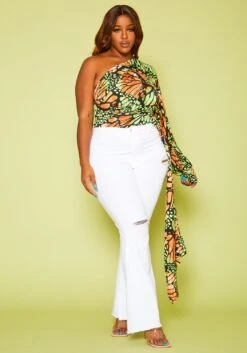 Vibrant Plus Size Distressed Bell Bottom Denim Jean