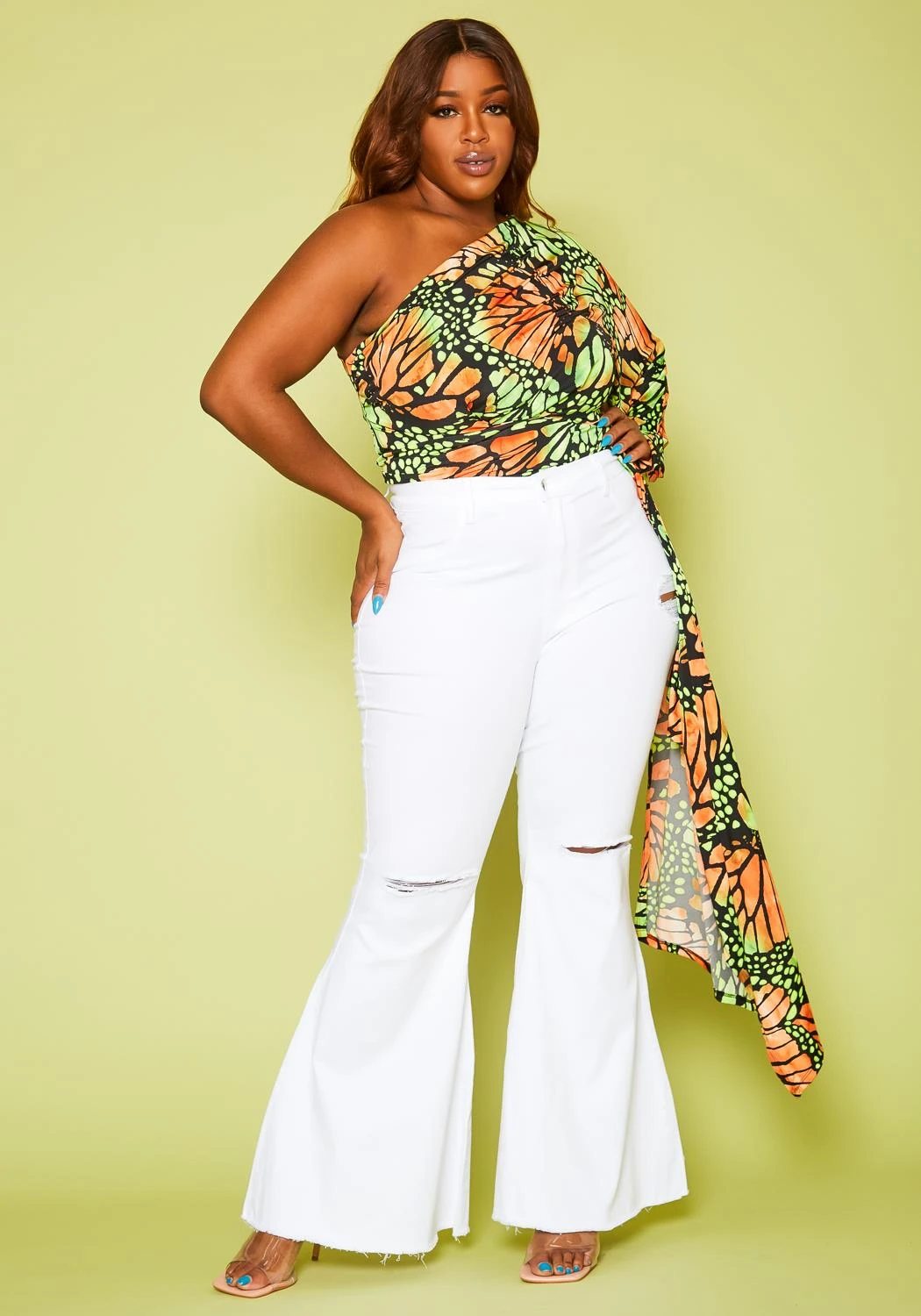 Vibrant Plus Size Distressed Bell Bottom Denim Jean 4 Vibrant Plus Size Distressed Bell Bottom Denim Jean - Image 2