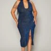 Plus Size Shimmer Halter Neck Bodycon Dress