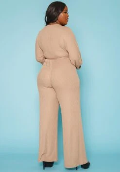 Plus Size Ribbed Deep V Neck Flare Jumpsuit -Curve Elegance Shop 2019617 190 3