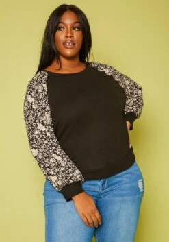 Plus Size Floral Printed Long Sleeve Shirt -Curve Elegance Shop 2019626 001 0