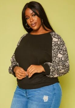 Plus Size Floral Printed Long Sleeve Shirt -Curve Elegance Shop 2019626 001 2