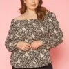 Plus Size Vintage Floral Print Off Shoulder Top -Curve Elegance Shop 2019641 001 0